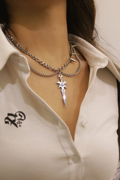 Fervooor Acid Style Sword spike layer necklace