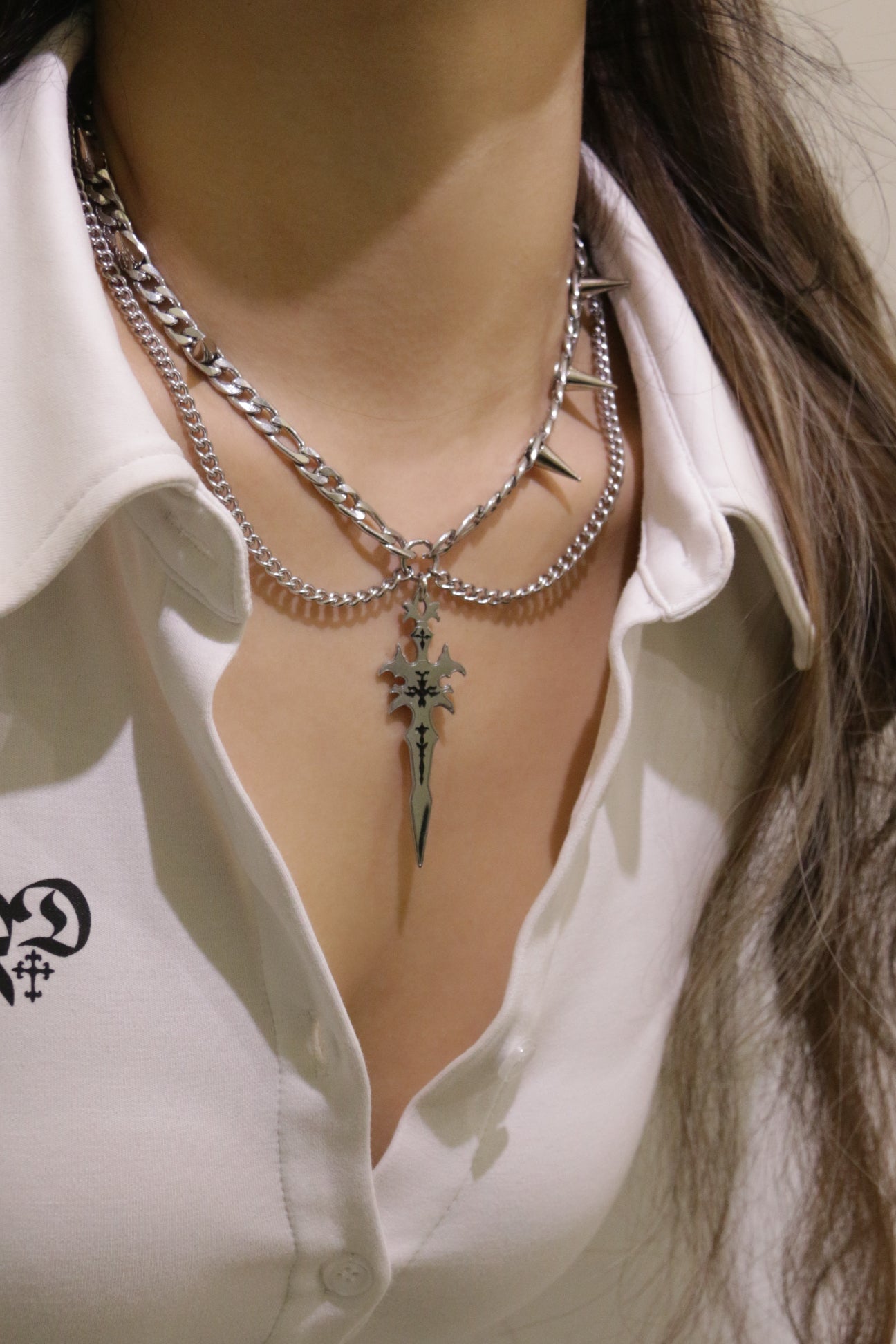 Fervooor Acid Style Sword spike layer necklace