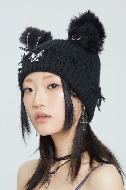 Fervooor black dog ear knit cap hat beanie